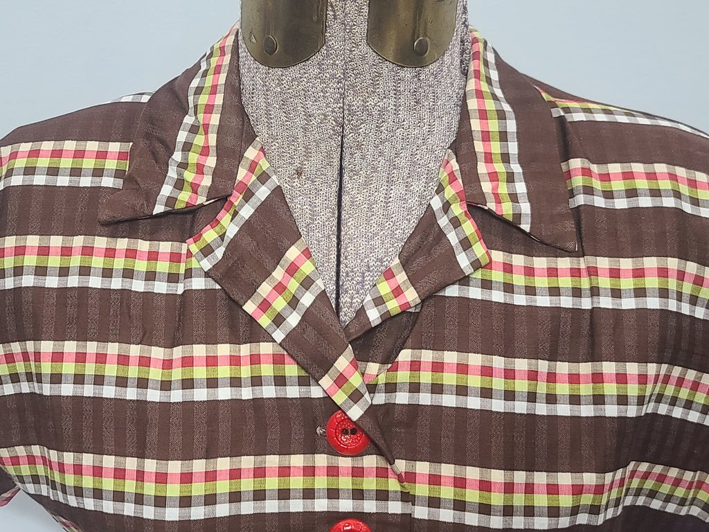 Brown Plaid Stripe Peplum Dress(B-34' W-24' H-34') — image 6