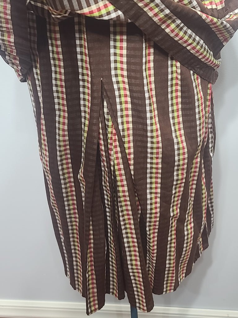 Brown Plaid Stripe Peplum Dress(B-34' W-24' H-34') — image 8