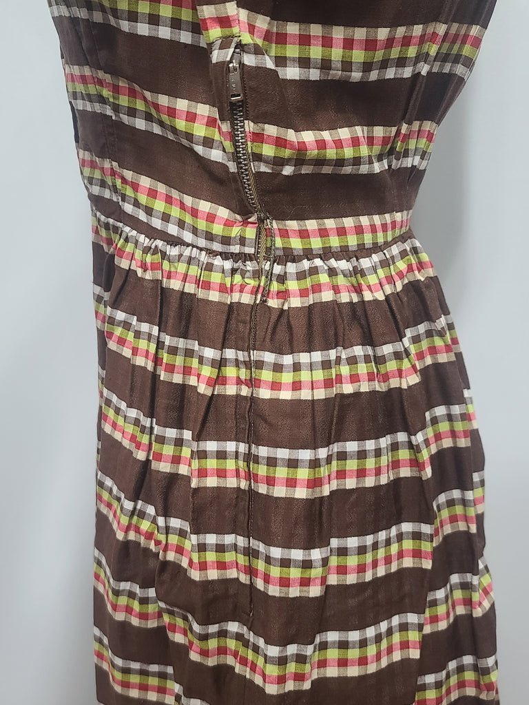 Brown Plaid Stripe Peplum Dress(B-34' W-24' H-34') — image 9