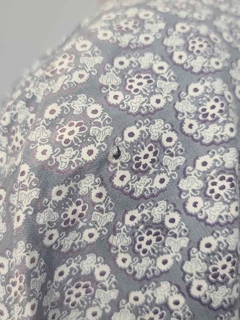 Blue Gray Print Dress with Red Trim(B-36' W-27' H-35') — image 12