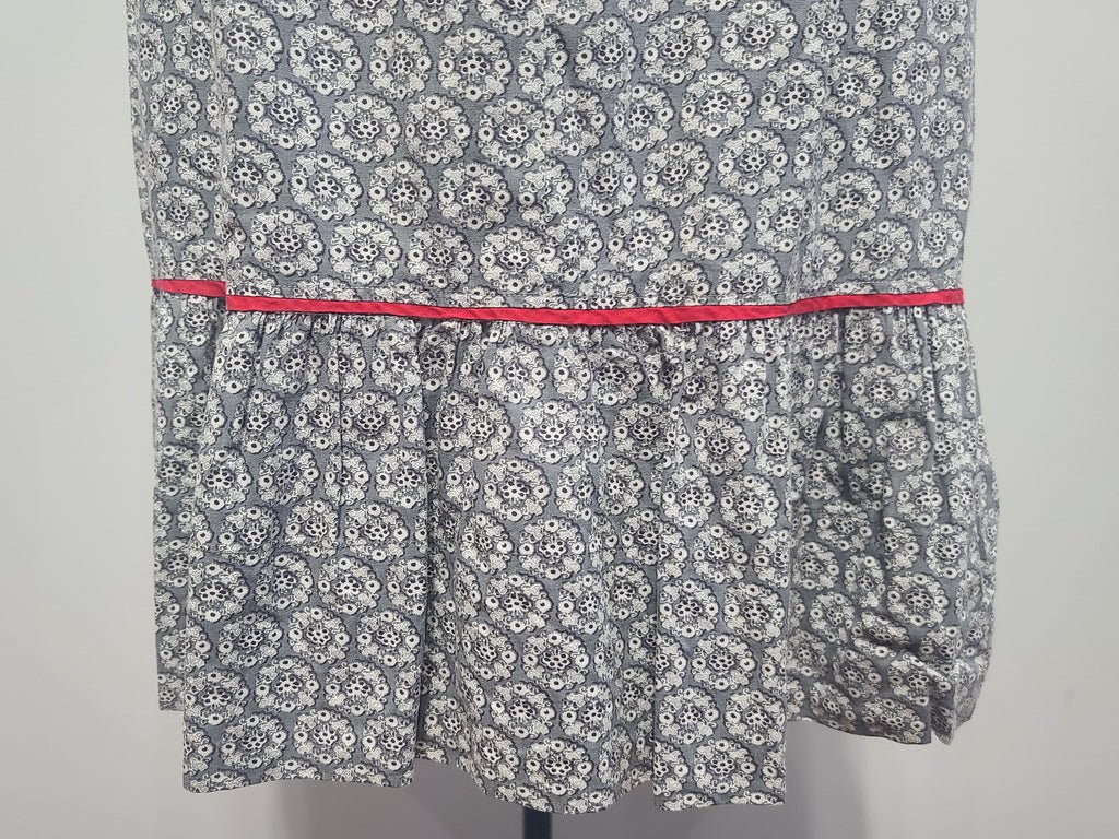 Blue Gray Print Dress with Red Trim(B-36' W-27' H-35') — image 7