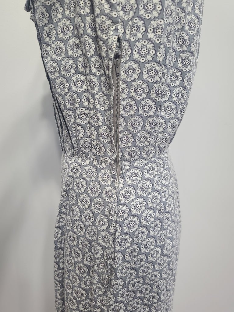 Blue Gray Print Dress with Red Trim(B-36' W-27' H-35') — image 8