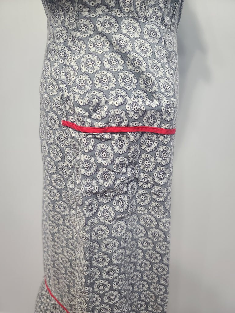 Blue Gray Print Dress with Red Trim(B-36' W-27' H-35') — image 9