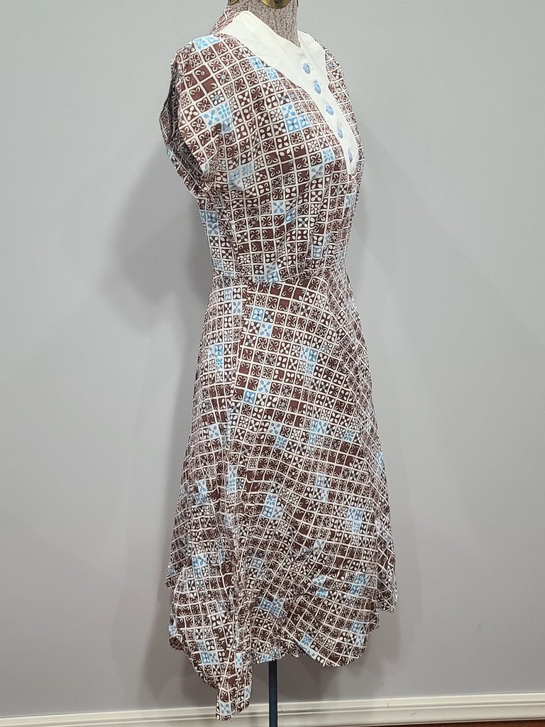 Blue and Brown Print Dress(B-34' W-24.5' H-37') — image 3