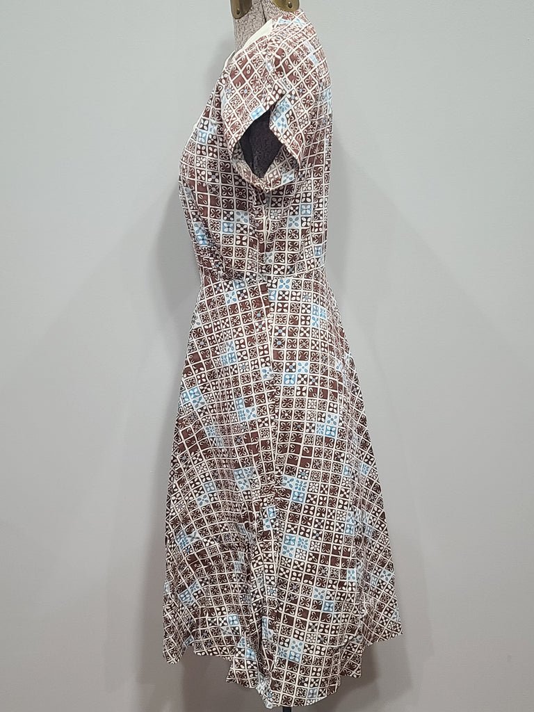 Blue and Brown Print Dress(B-34' W-24.5' H-37') — image 4
