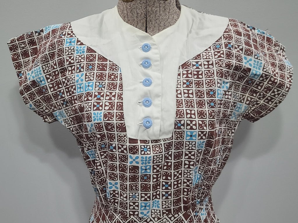 Blue and Brown Print Dress(B-34' W-24.5' H-37') — image 5