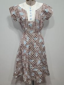 Blue and Brown Print Dress(B-34' W-24.5' H-37')