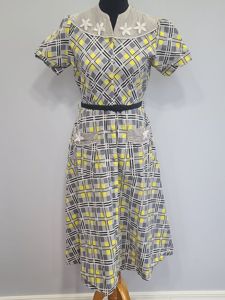 Gray and Yellow Plaid Dress(B-38' W-29' H-34')