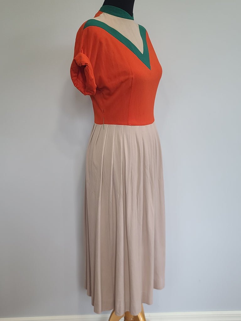 Bright Orange Green and Tan Dress(B-38' W-27' H-42') — image 3