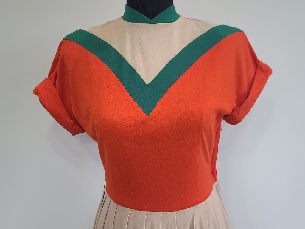 Bright Orange Green and Tan Dress(B-38' W-27' H-42') — image 4