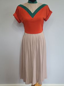Bright Orange Green and Tan Dress(B-38' W-27' H-42')