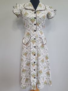 Abstract Flower Print Button Down Dress(B-36' W-28.5' H-37')
