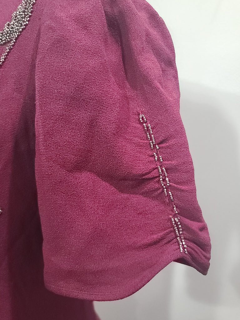 Maroon Rayon Gown with Beaded Bird Design(B-37' W-30' H-38') — image 10