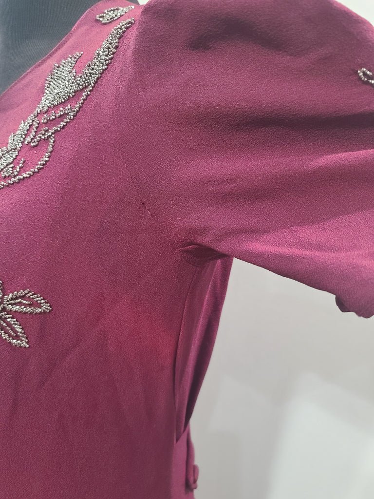 Maroon Rayon Gown with Beaded Bird Design(B-37' W-30' H-38') — image 11