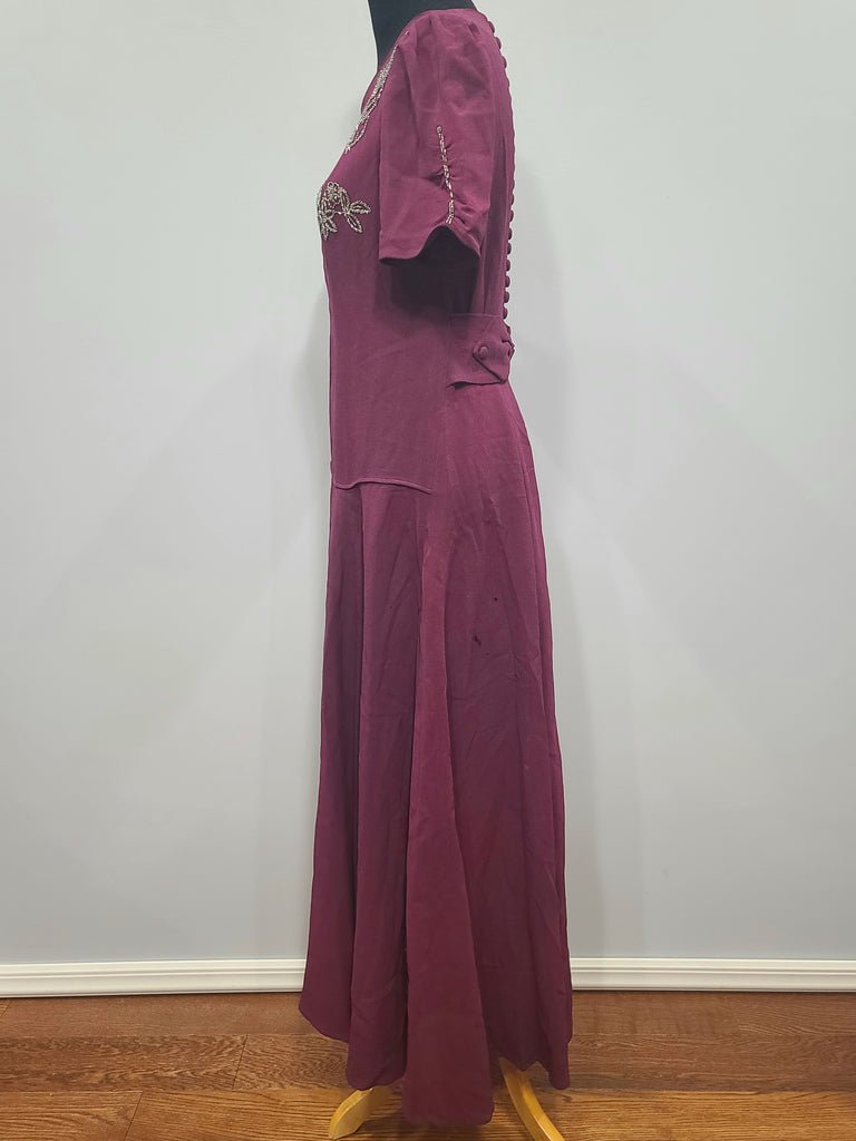 Maroon Rayon Gown with Beaded Bird Design(B-37' W-30' H-38') — image 2