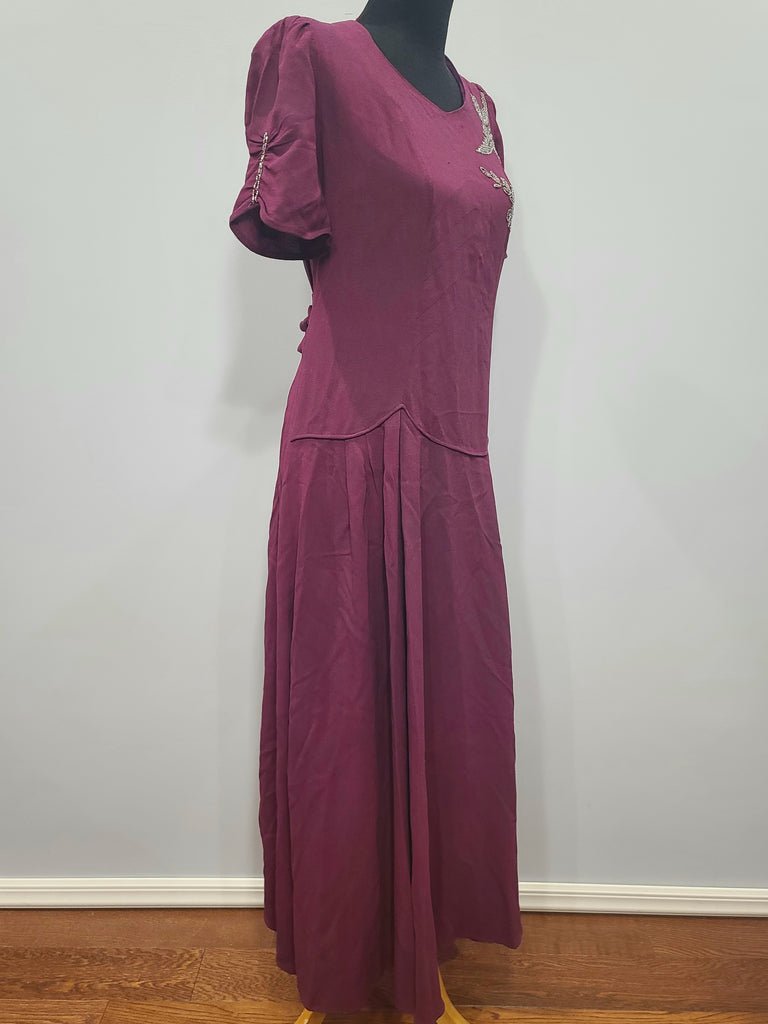 Maroon Rayon Gown with Beaded Bird Design(B-37' W-30' H-38') — image 4