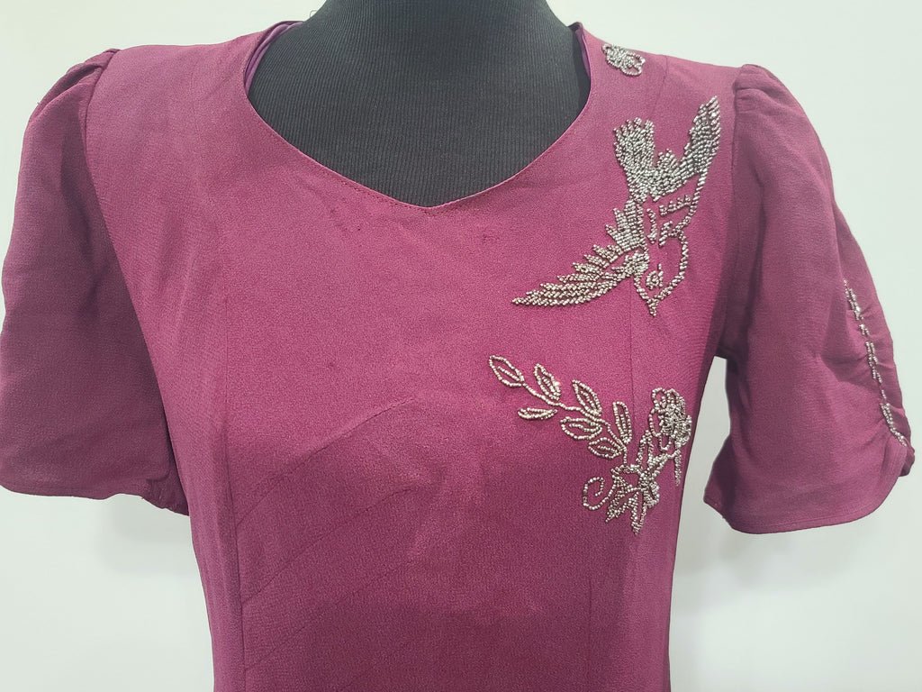 Maroon Rayon Gown with Beaded Bird Design(B-37' W-30' H-38') — image 5