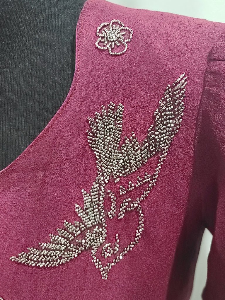 Maroon Rayon Gown with Beaded Bird Design(B-37' W-30' H-38') — image 6