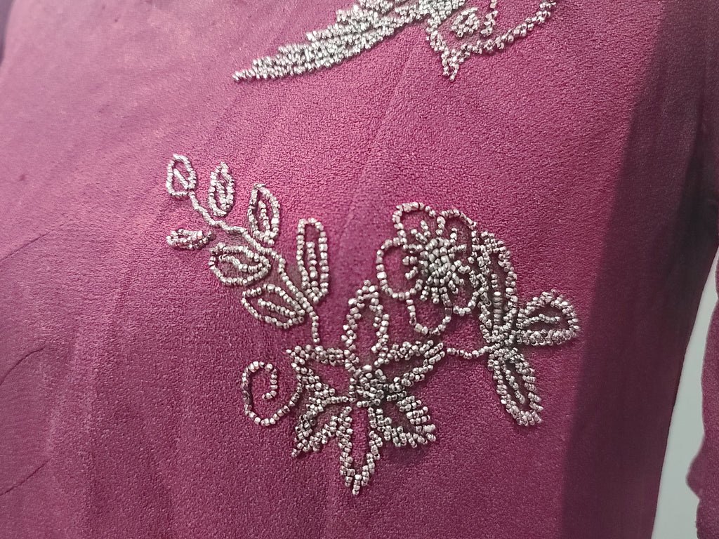 Maroon Rayon Gown with Beaded Bird Design(B-37' W-30' H-38') — image 7