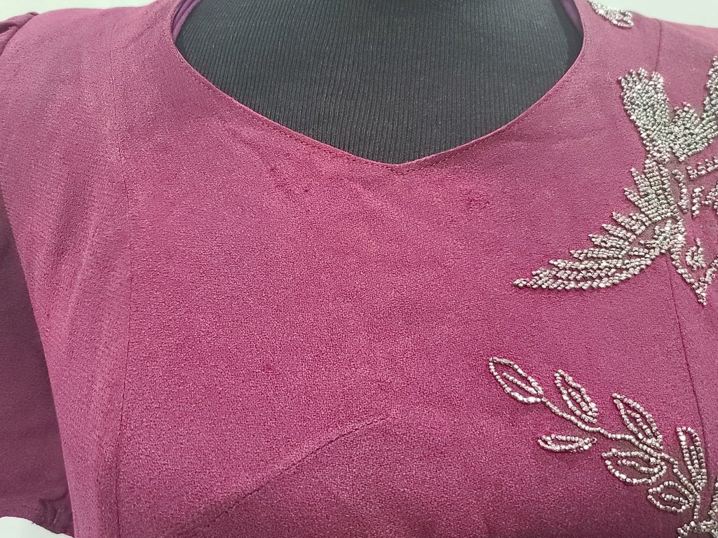 Maroon Rayon Gown with Beaded Bird Design(B-37' W-30' H-38') — image 8