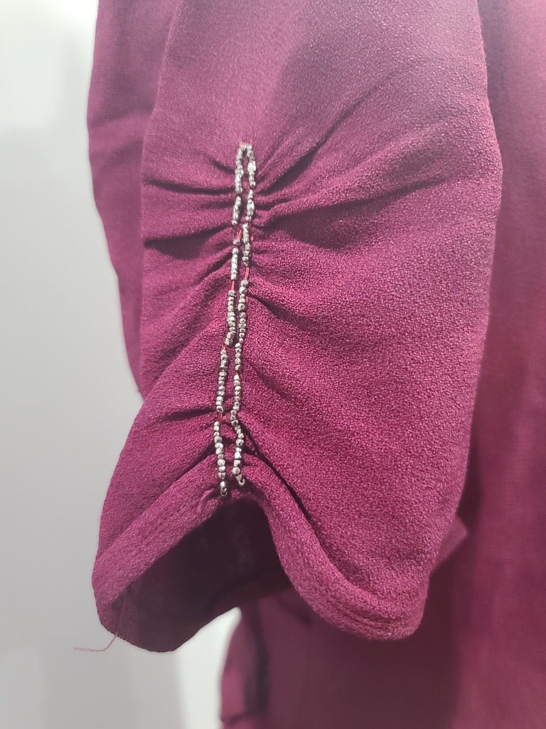 Maroon Rayon Gown with Beaded Bird Design(B-37' W-30' H-38') — image 9