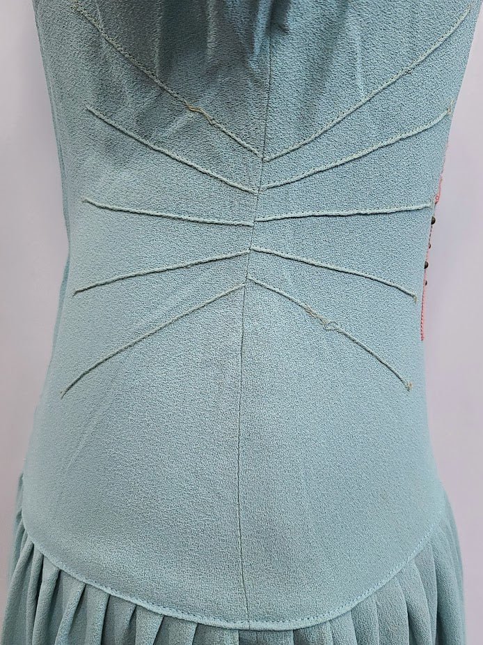 Robin's Egg Blue Dress with Pink Fan Design(B-33' W-24' H-32') — image 16