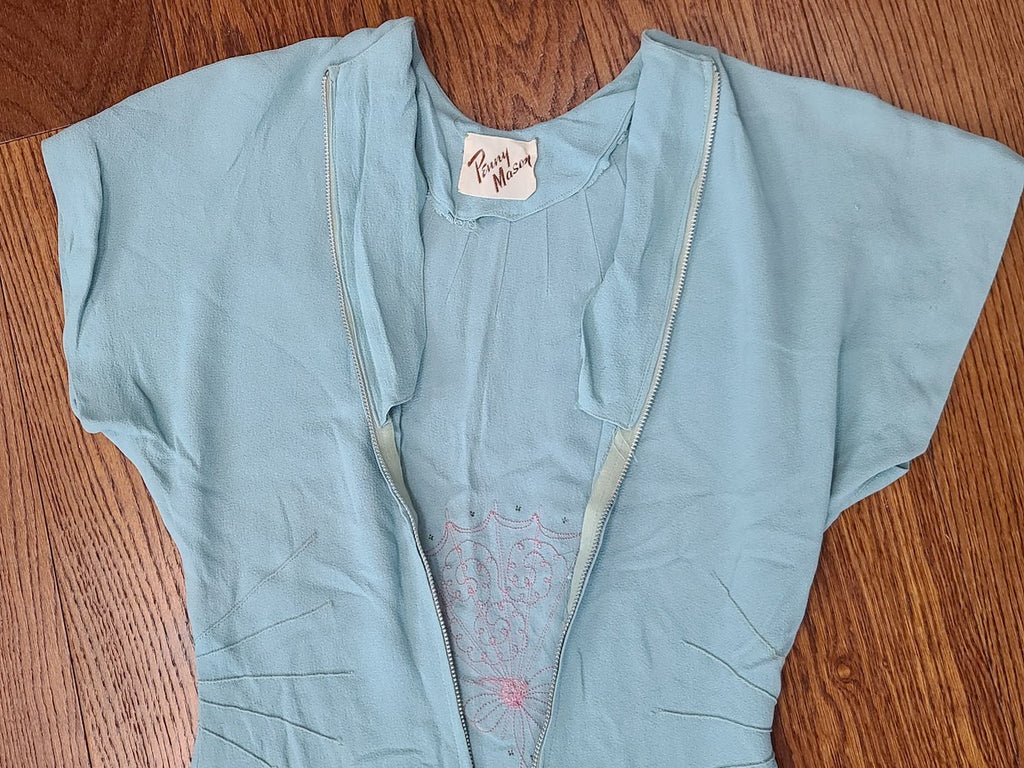 Robin's Egg Blue Dress with Pink Fan Design(B-33' W-24' H-32') — image 26