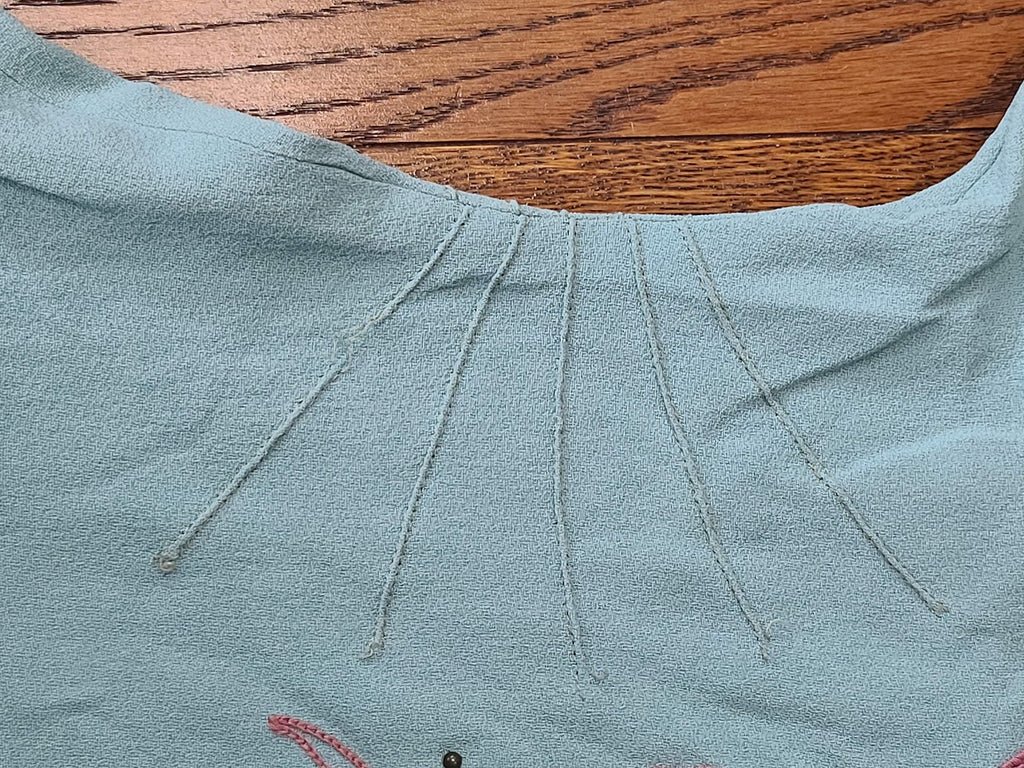 Robin's Egg Blue Dress with Pink Fan Design(B-33' W-24' H-32') — image 30