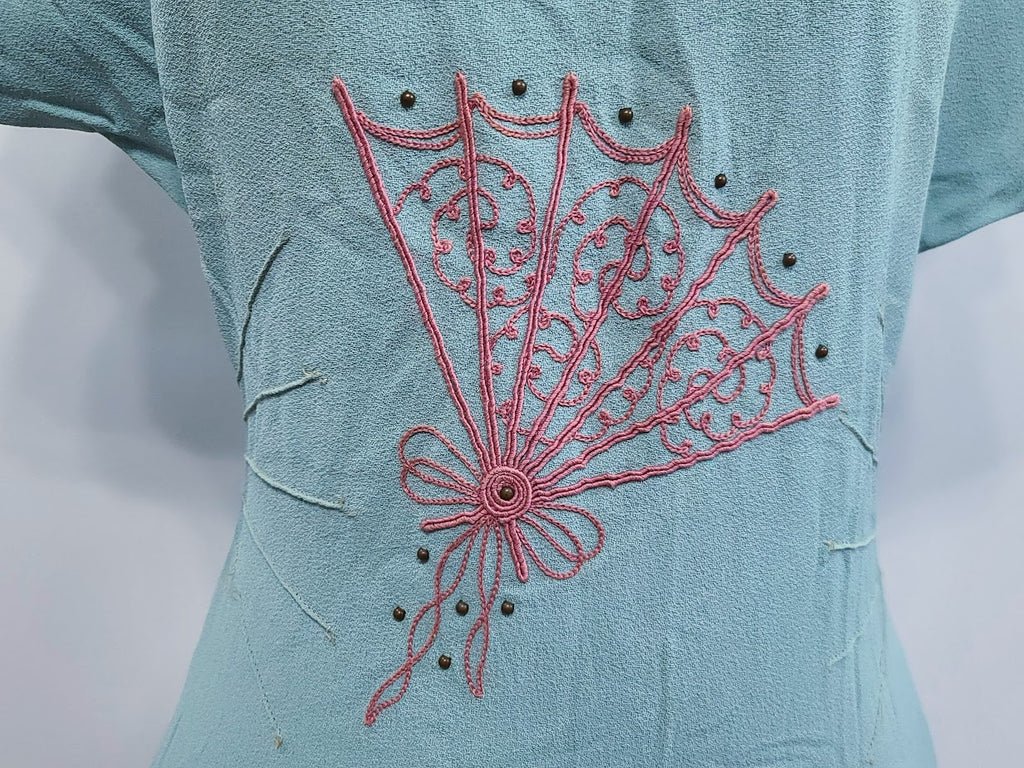 Robin's Egg Blue Dress with Pink Fan Design(B-33' W-24' H-32') — image 8