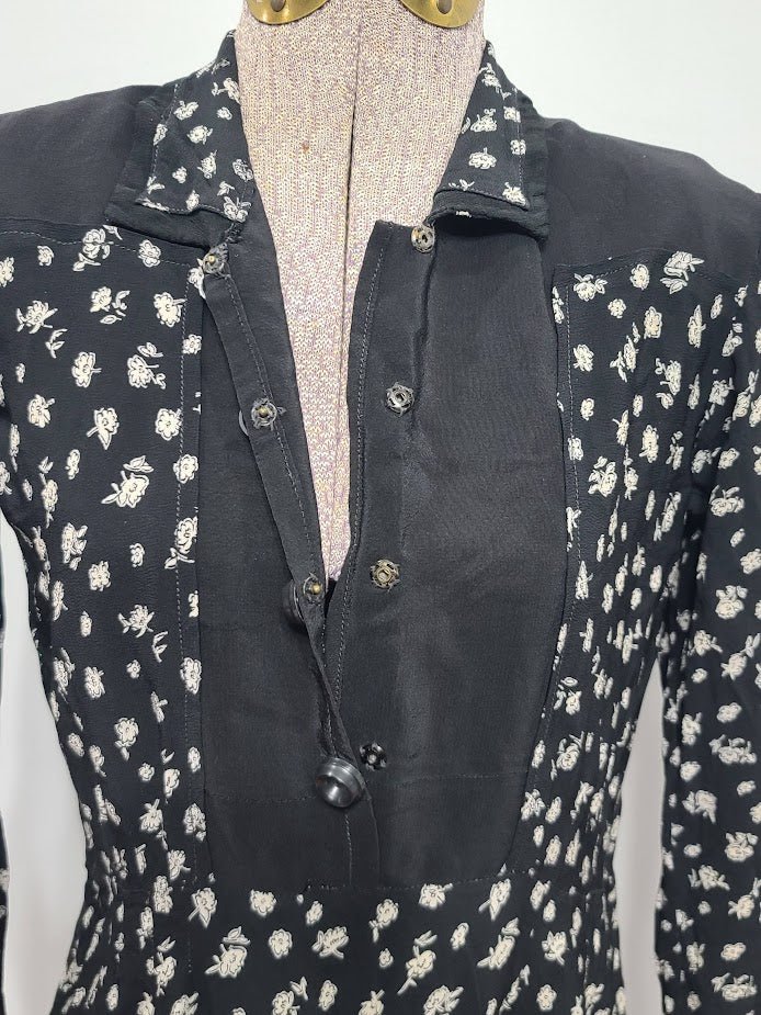 German Black Flower Print Dress(B-35' W-28' H-35') — image 12