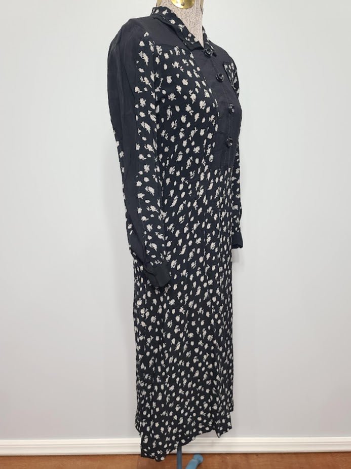 German Black Flower Print Dress(B-35' W-28' H-35') — image 4