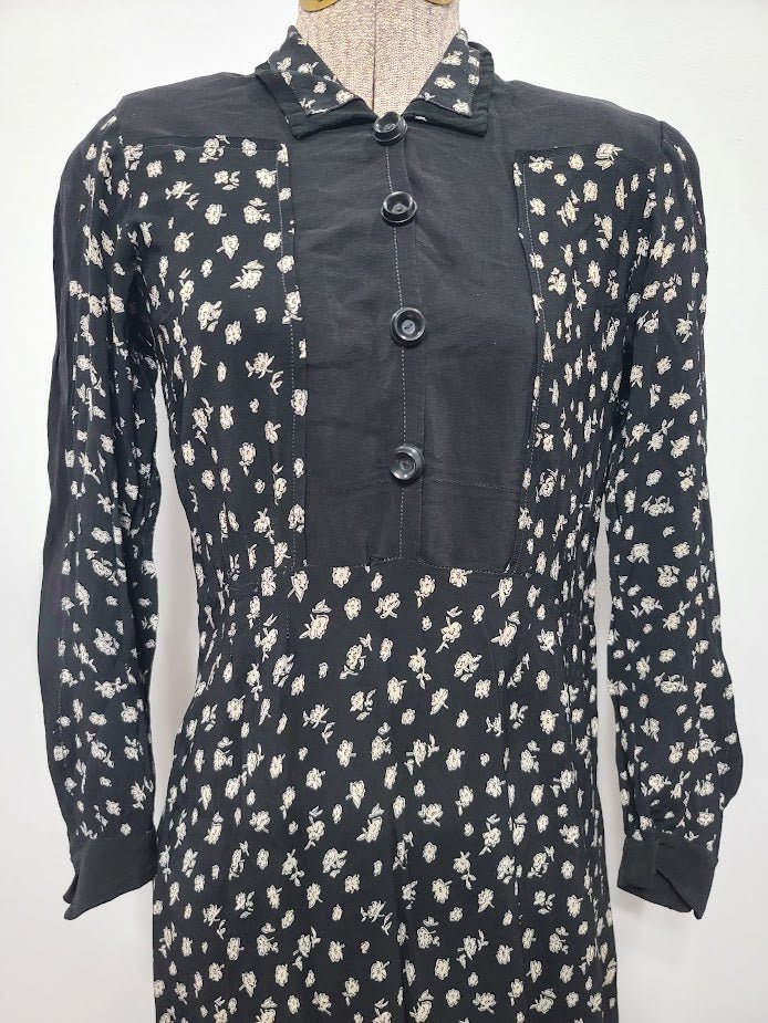 German Black Flower Print Dress(B-35' W-28' H-35') — image 5