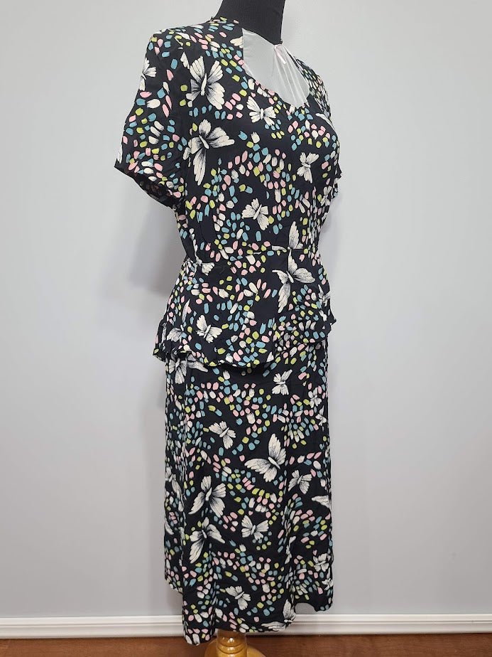 Butterfly Novelty Print Peplum Dress(B-41' W-32' H-38') — image 2