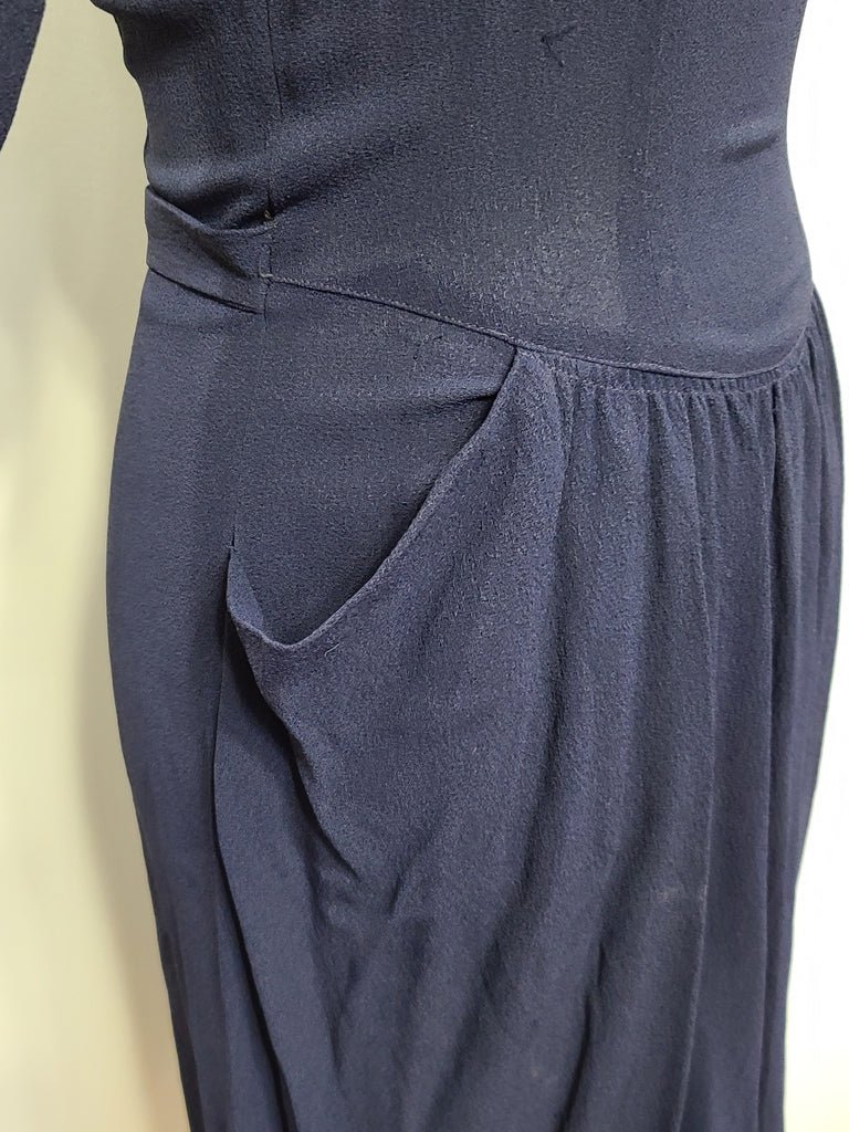 Dark Blue Rayon Dress with Plaid Trim(B-35' W-25.5' H-38') — image 11