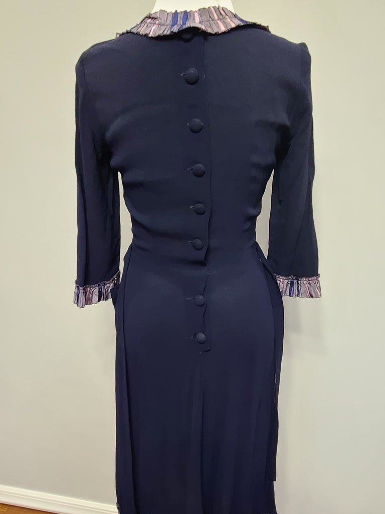 Dark Blue Rayon Dress with Plaid Trim(B-35' W-25.5' H-38') — image 13