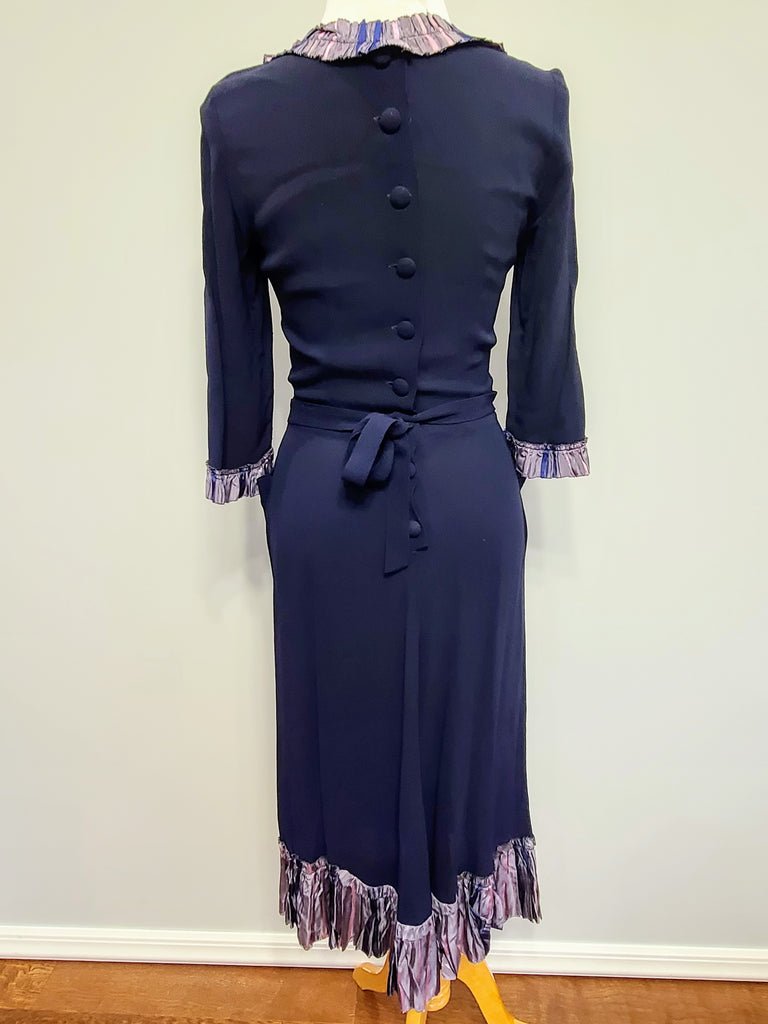 Dark Blue Rayon Dress with Plaid Trim(B-35' W-25.5' H-38') — image 4