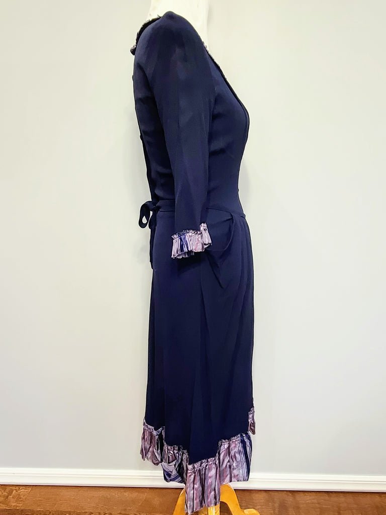 Dark Blue Rayon Dress with Plaid Trim(B-35' W-25.5' H-38') — image 5