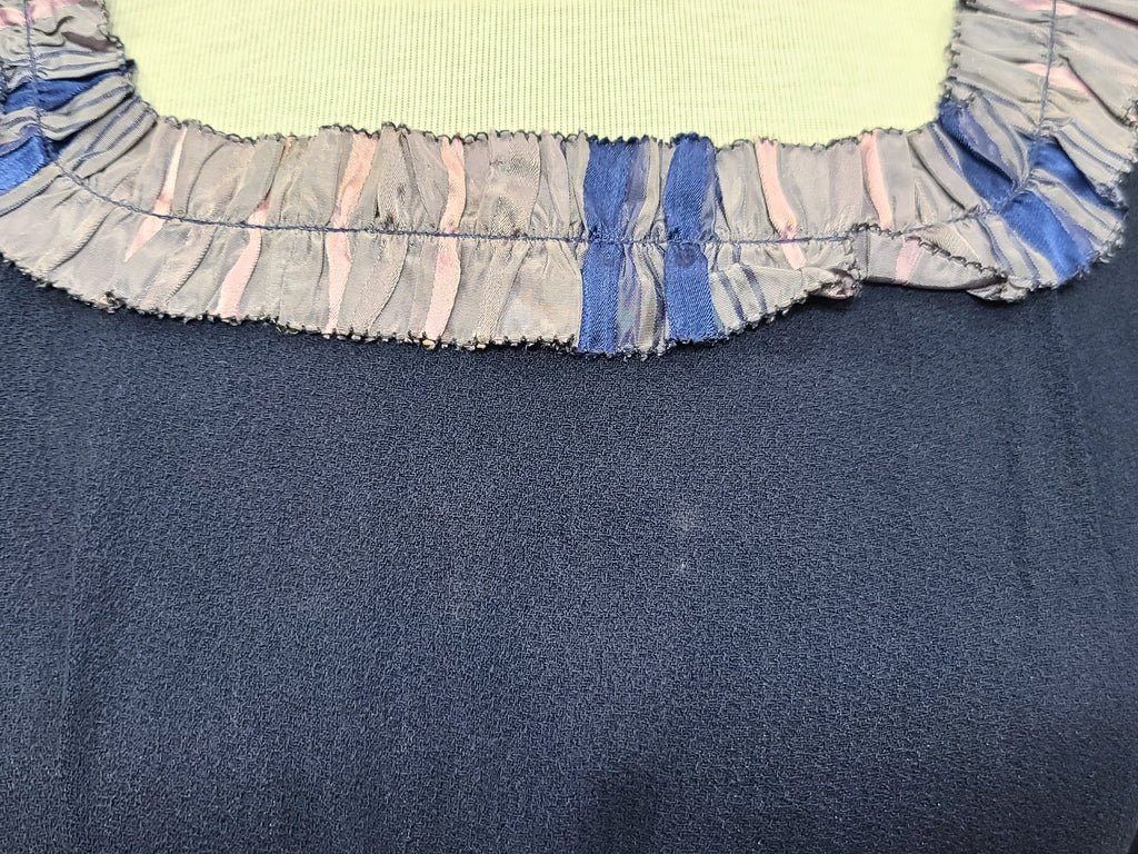 Dark Blue Rayon Dress with Plaid Trim(B-35' W-25.5' H-38') — image 6