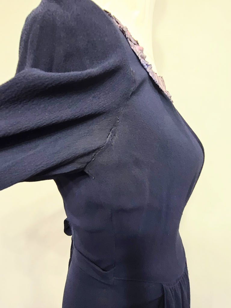 Dark Blue Rayon Dress with Plaid Trim(B-35' W-25.5' H-38') — image 9