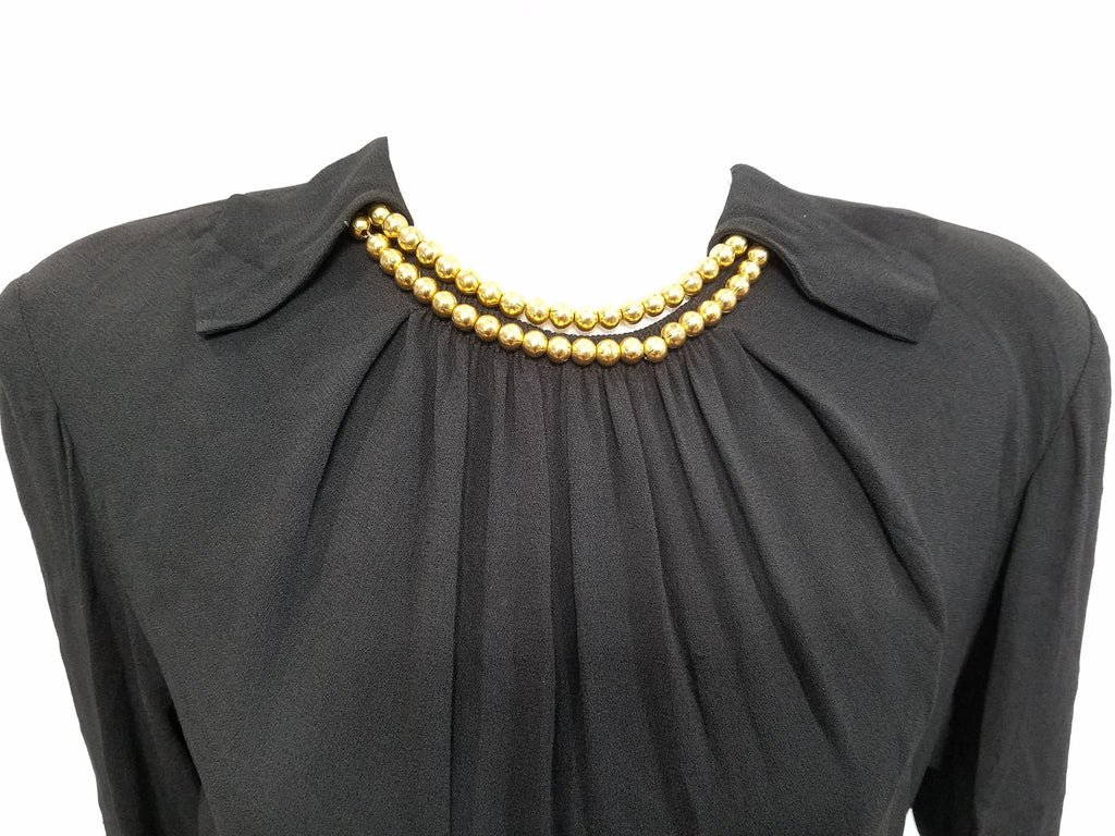 Black Rayon Dress with Attached Gold Bead Necklace(B-38' W-30' H-38') — image 2