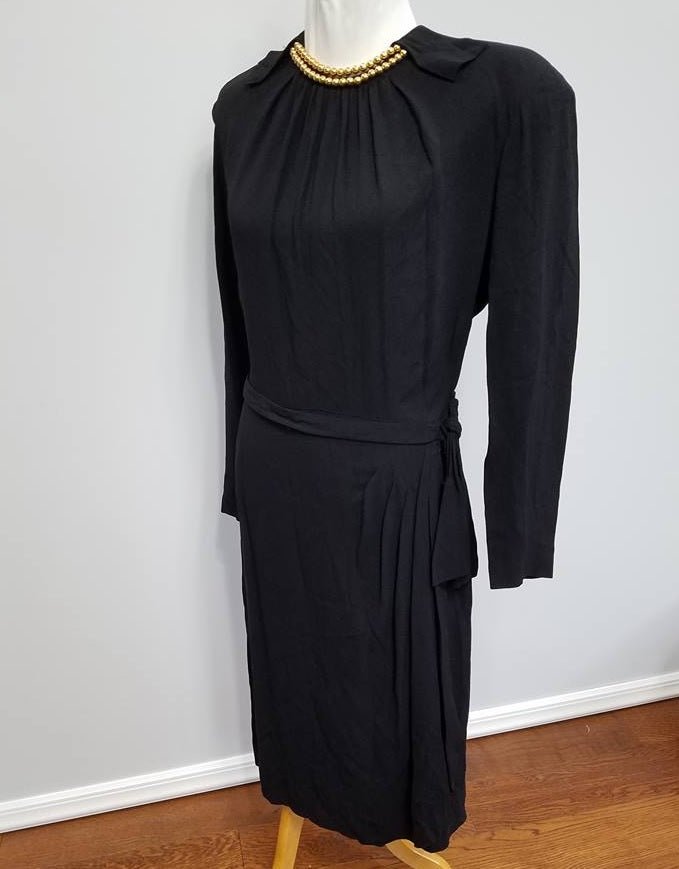 Black Rayon Dress with Attached Gold Bead Necklace(B-38' W-30' H-38') — image 5