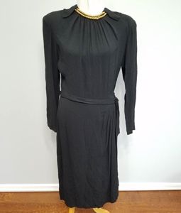 Black Rayon Dress with Attached Gold Bead Necklace(B-38' W-30' H-38')