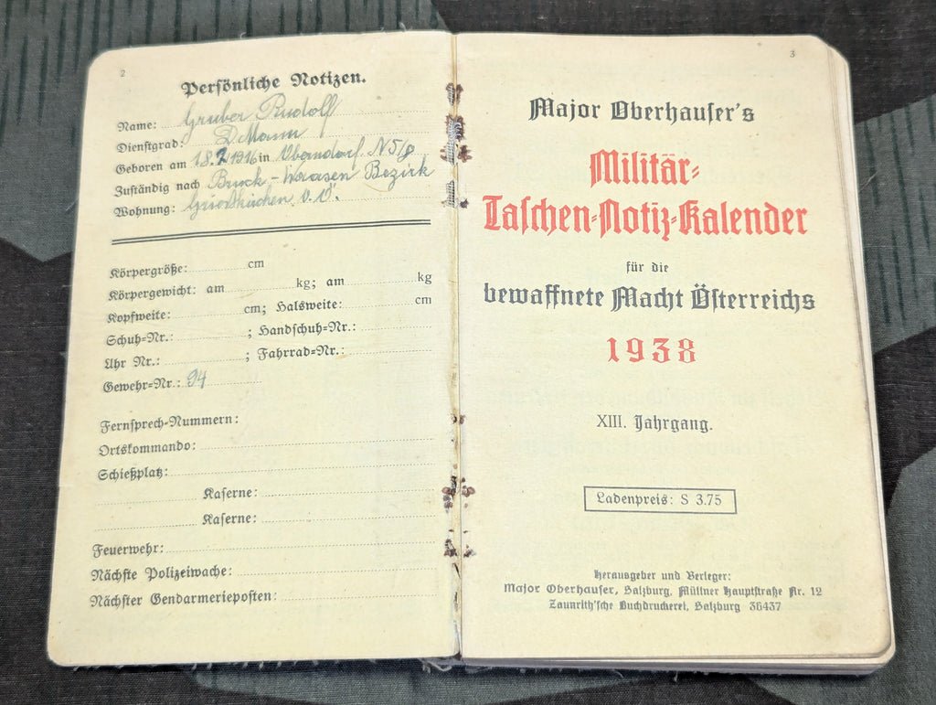1938 Austrian Military Pocket Calendar Book — image 3