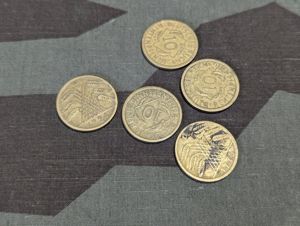 Lot of 5 Weimar 1920s 10 Pfennig Coins