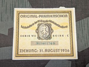 Original Reichslotterie August 1936 Lottery Ticket
