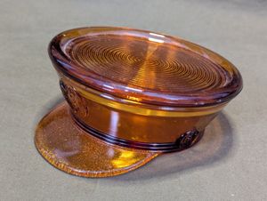 Glass Army Hat Candy Dish with Lid