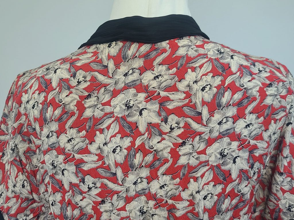 German Red White Black Flower Print Rayon Dress(B-38' W-28' H-35') — image 21