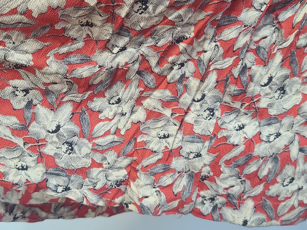 German Red White Black Flower Print Rayon Dress(B-38' W-28' H-35') — image 24