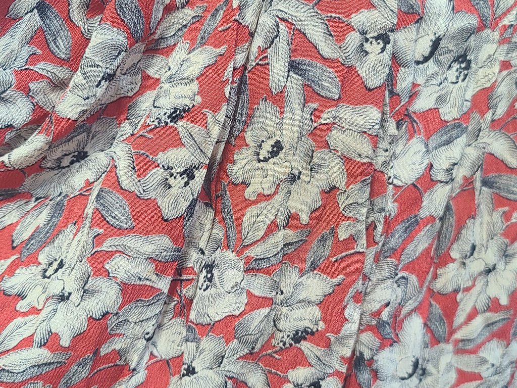 German Red White Black Flower Print Rayon Dress(B-38' W-28' H-35') — image 25