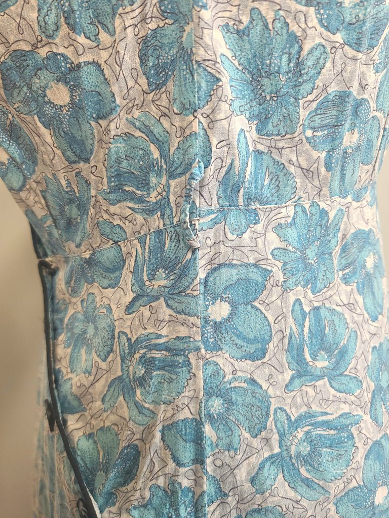 Blue Flower Print Dress Asymmetrical Button Design(B-41' W-36' H-43') — image 10